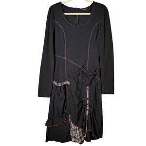 Nexx Womens Black Plaid Goth Grunge Skater Artsy Back Tie Dress Pockets Size 44